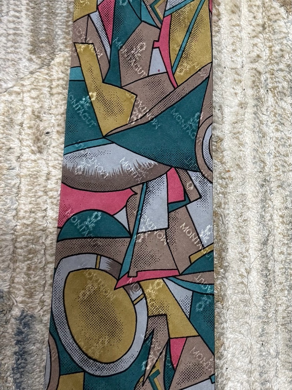 Men's Multicolor Abstract Pattern Tie - Teal, Pink & Gold
